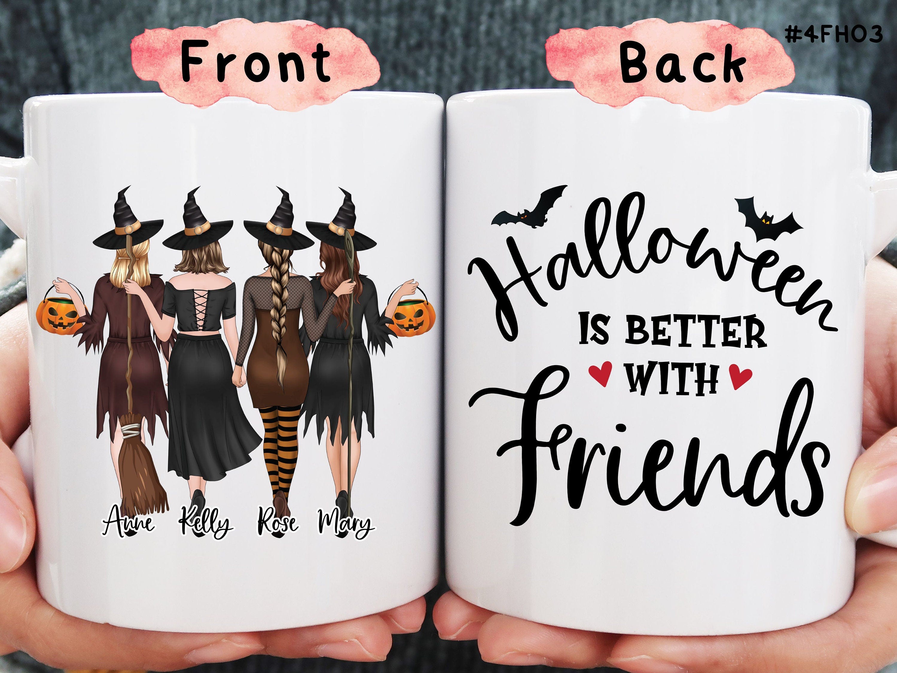 Halloween Is Better With Friends, Personalized Best Witch Friends Mug, Custom Coffee Mug, Halloween Home Decor, Fall Home Decor, (#4FH03)