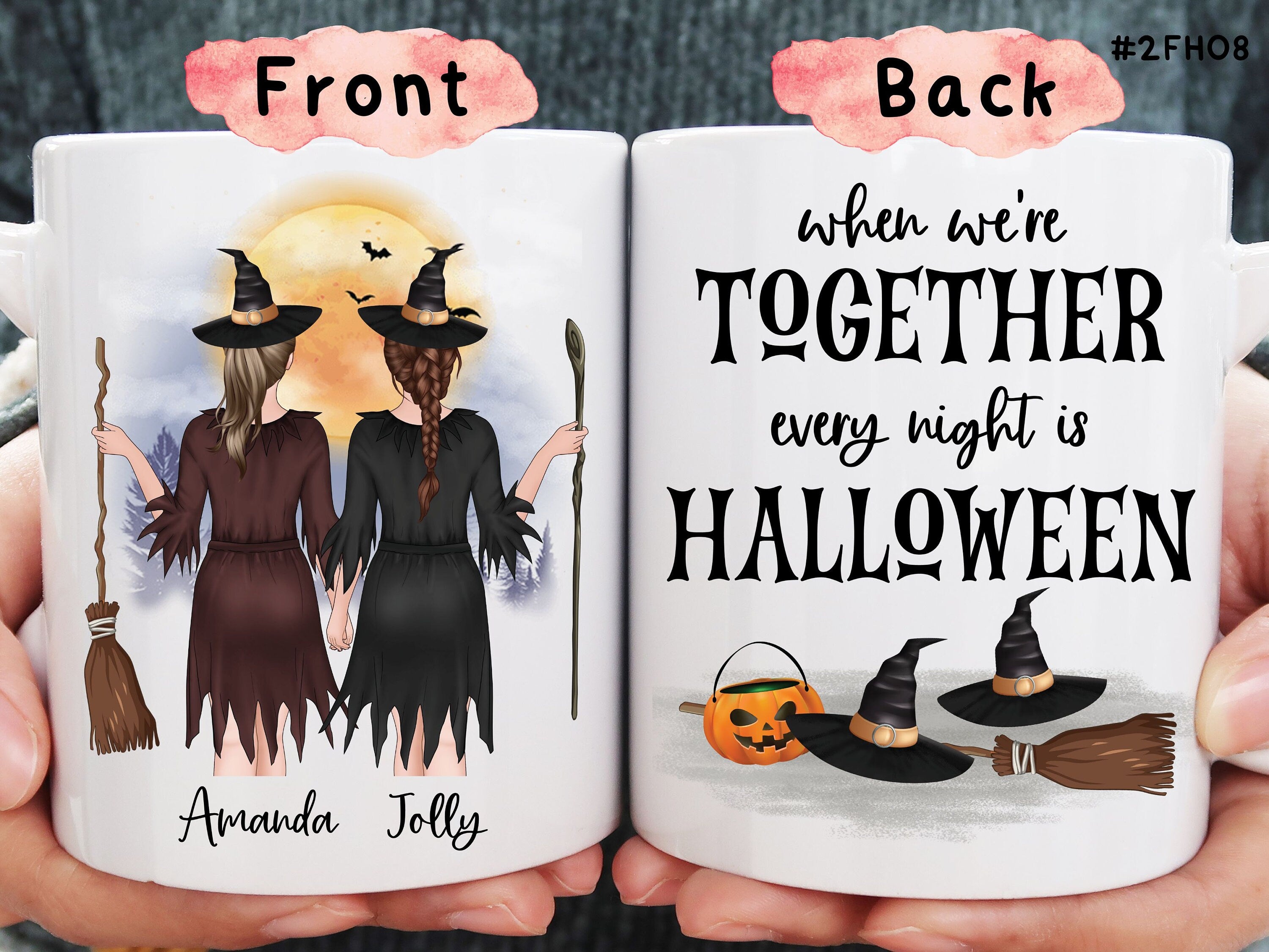 Personalized Friends Halloween Witches Mug, Custom Halloween mug for best friend, Halloween Home Decor,Fall Home Decor,(#2FH08)