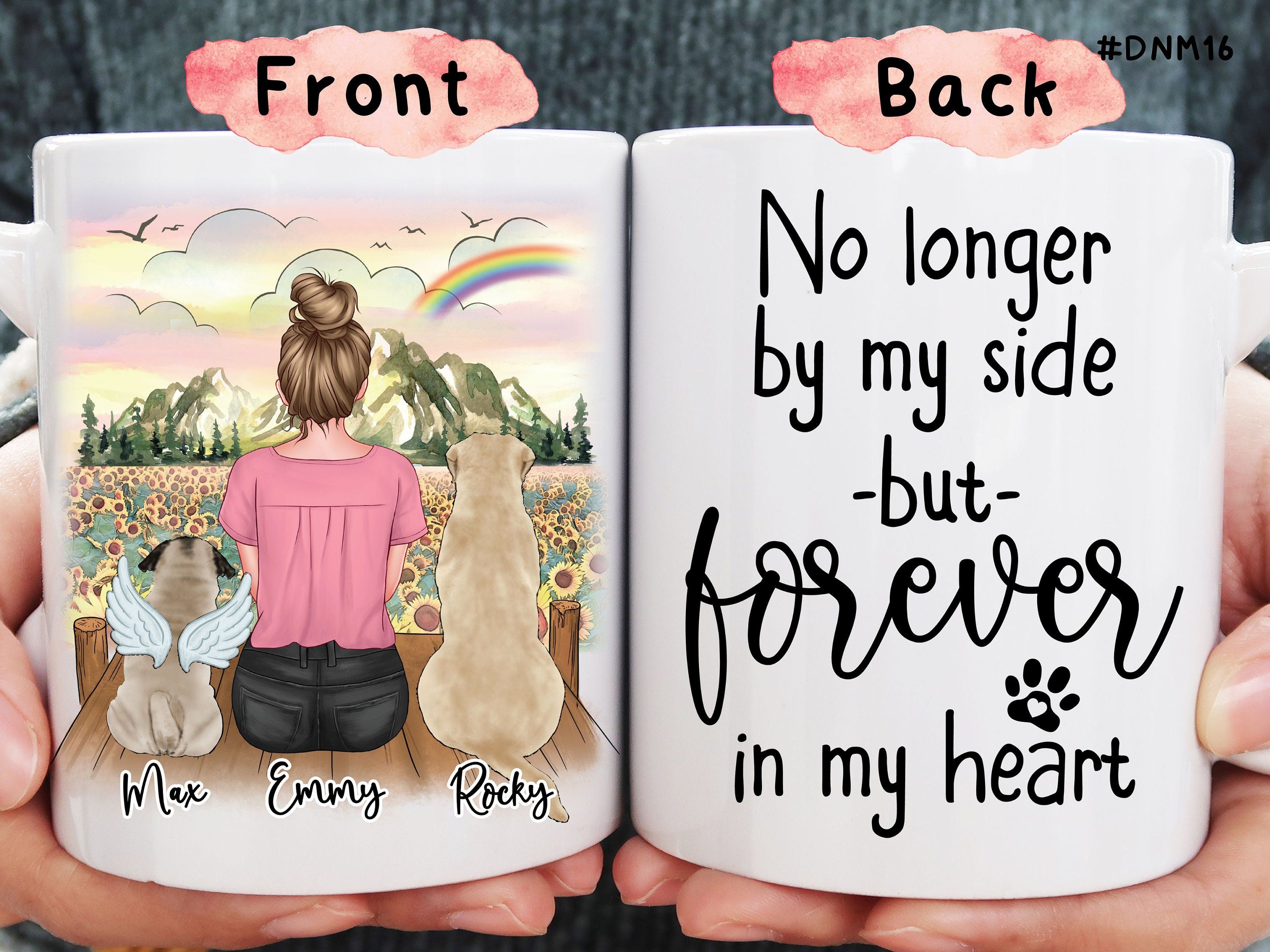 Girl And Dogs - Forever In Our Hearts - Memorial Dog Custom Mug Personalized Gift For Dog Mom, Memory Gift Dog Lovers #DNM16