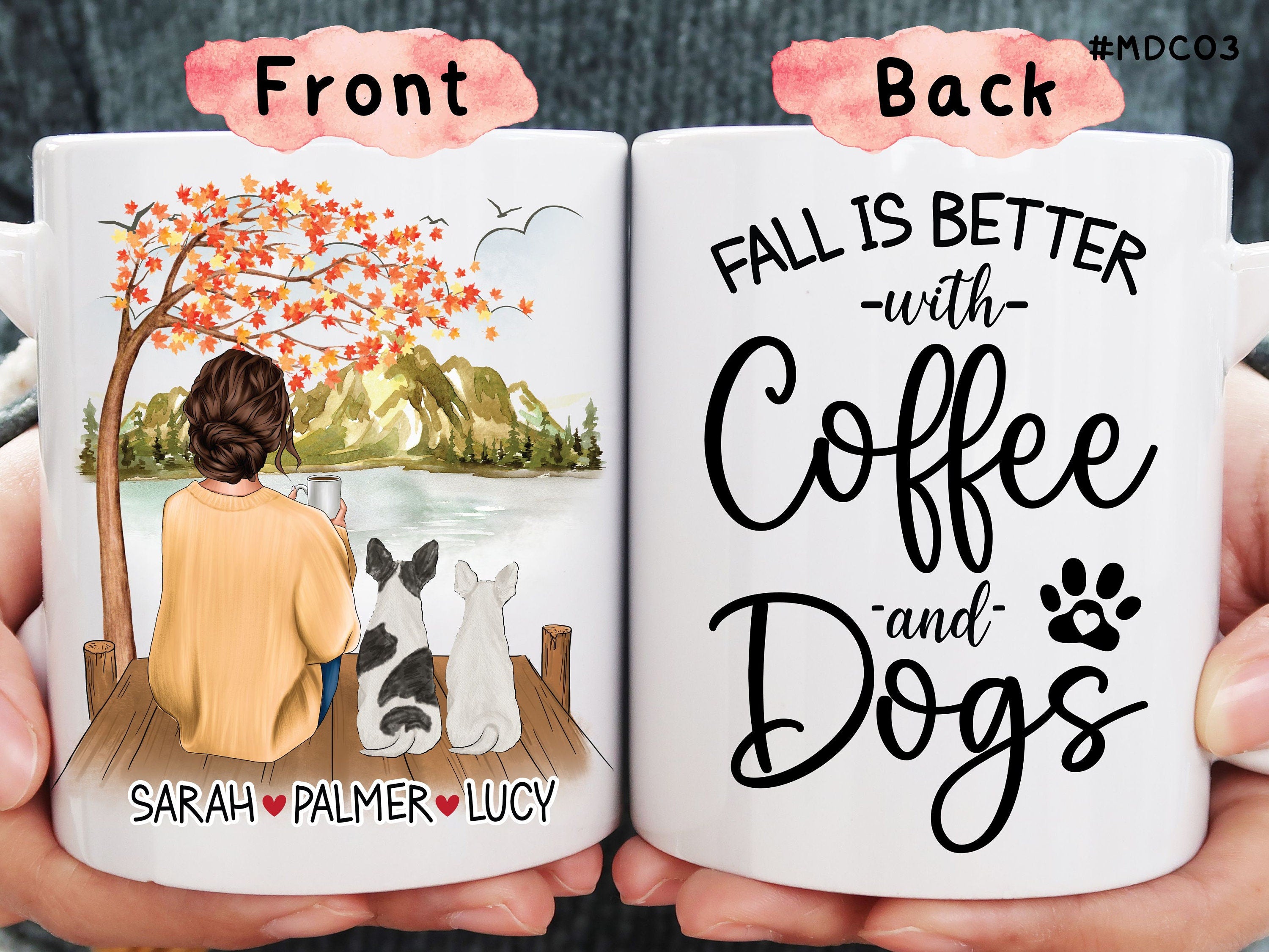 Fall is Better with Coffee and Dog,Girl With Dogs Personalized Mug Gift,Fall Season Autumn Tree Vibes Mug, Tumbler Gift, Gift For Dog Lovers