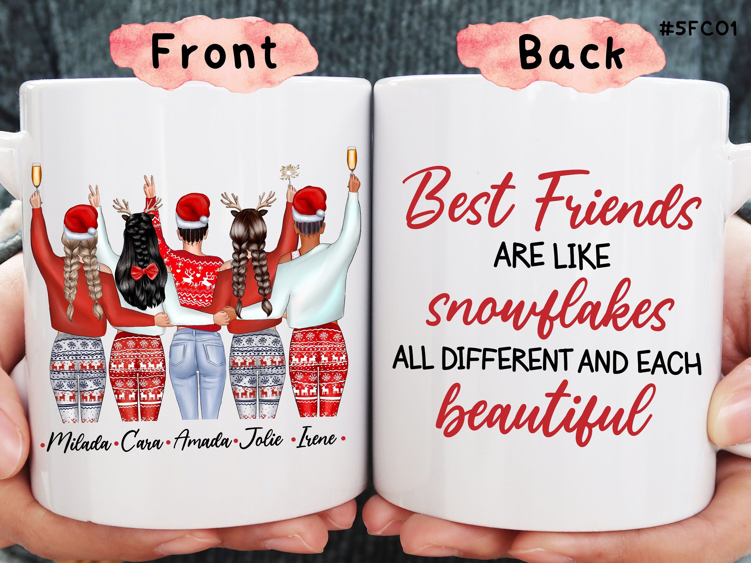 Custom Best Friend Christmas Mug, Personalized Mug,5 Best Friends Mug, Custom Bestie Gift,Gifts for Her,BFF, Christmas Gift, Best Friend Mug